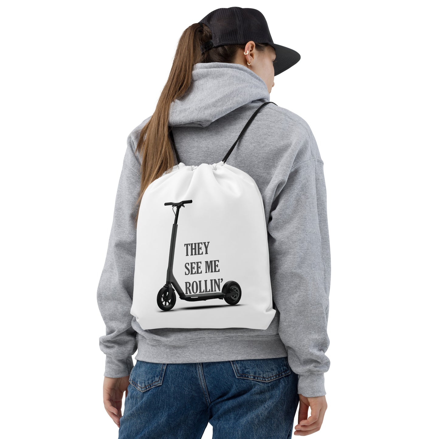 They See Me Rollin' Drawstring Bag